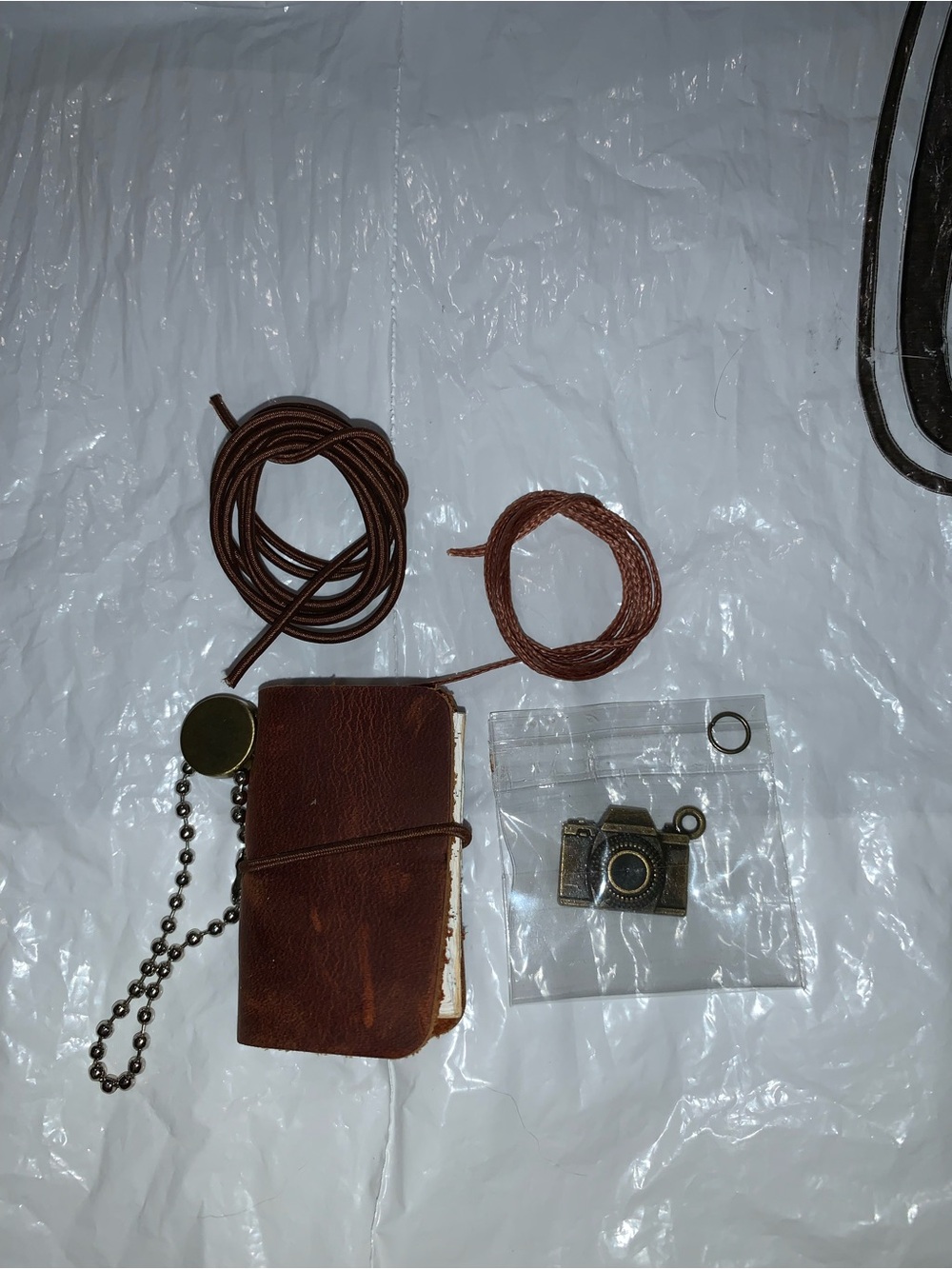 Brown Leather Travel Notebook Keychain with Camera Charm